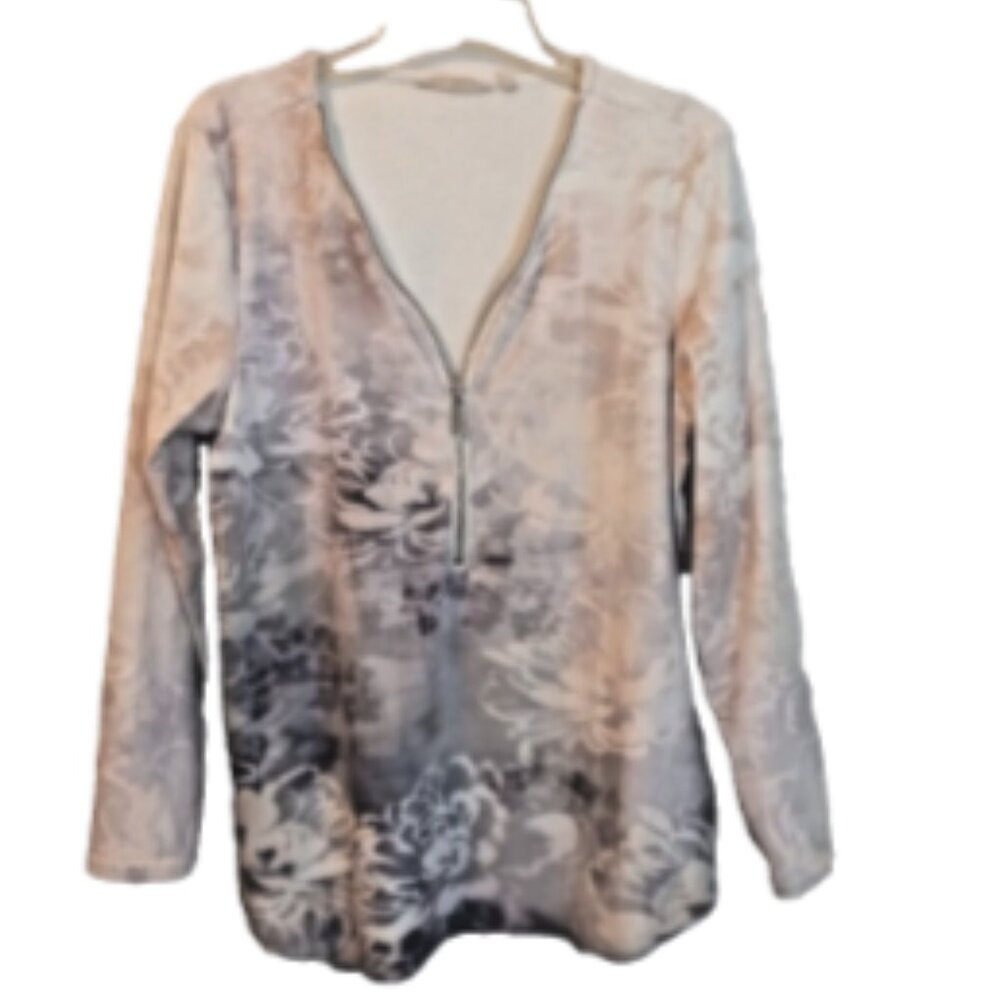 Soft Surroundings Floral Half Zip Pullover Top Sz L Super Soft EUC